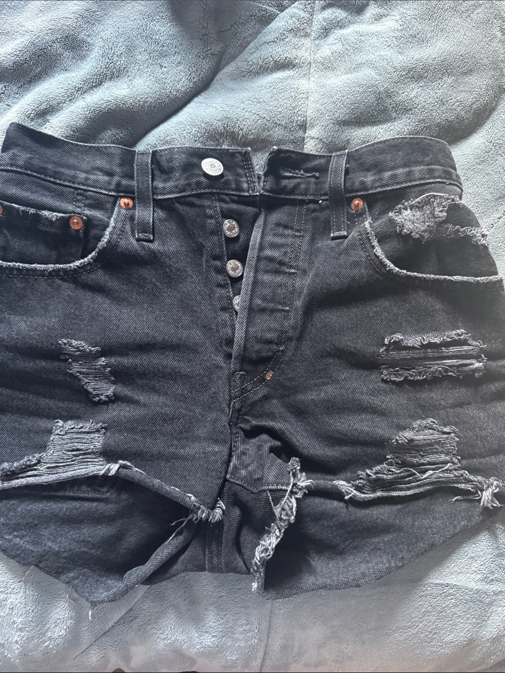 Levi's Black Distressed Denim Jean Shorts
